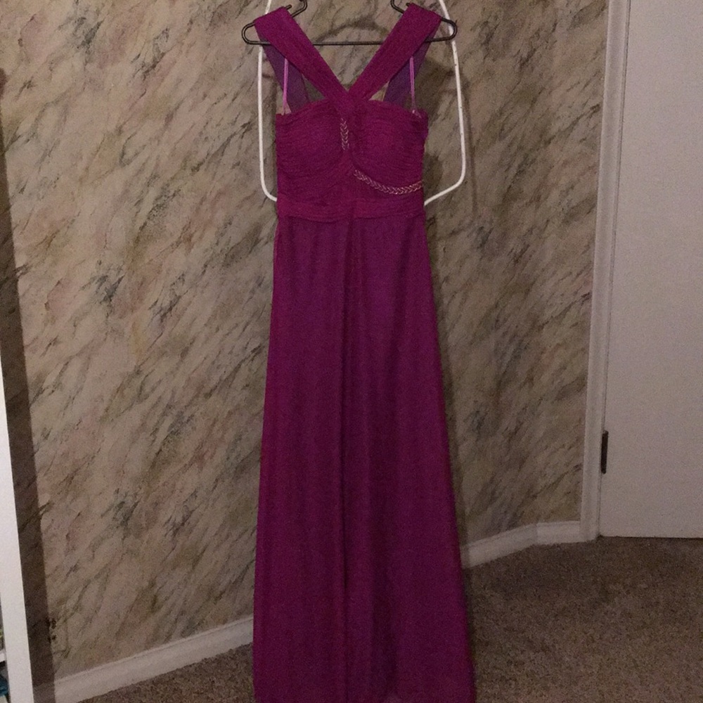 Betsy & Adam Purple Evening Gown w/ Gold Detail
